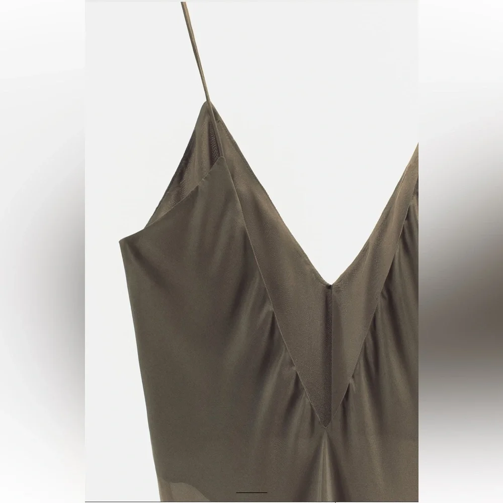 Zara 100% Silk Olive Midi Dress - Picture 6 of 7